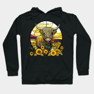 Sunflower Stained Glass Highland Cow #9 Hoodie